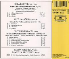 BELA BARTOK - VIOLIN SONATAS / GIDON KREMER MARTHA ARGERICH LEOS JANACEK - CD 1990 MADE IN WEST GERMANY 2.EL