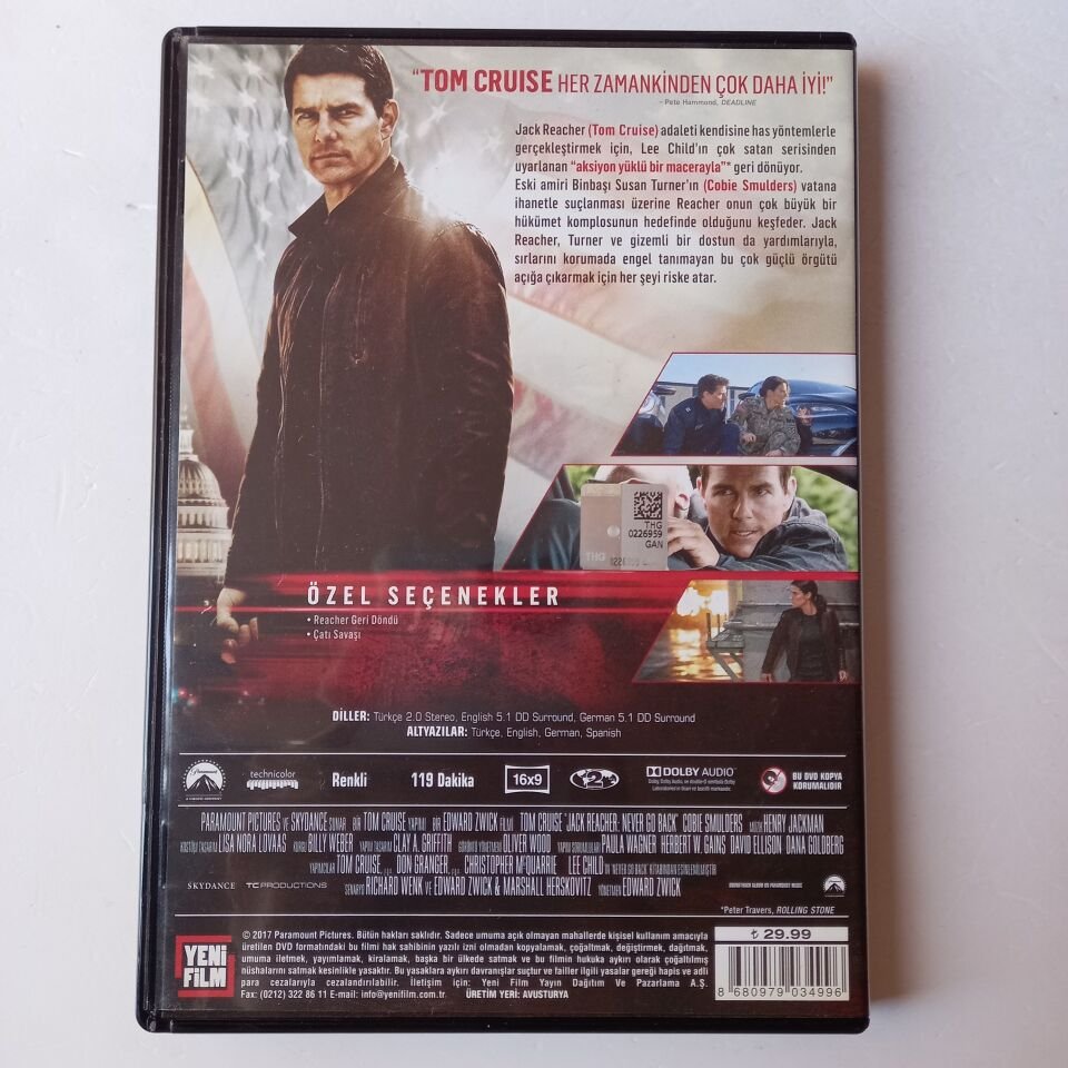 JACK REACHER: ASLA GERİ DÖNME / NEVER GO BACK - TOM CRUISE, COBIE SMULDERS - DVD 2.EL