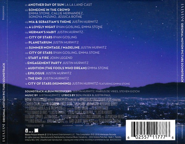 LA LA LAND - SOUNDTRACK / MUSIC BY JUSTIN HURWITZ (2016) - CD AMBALAJINDA SIFIR