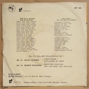 SİNAN GÜRMEN - BİR OYUN SENDEN BİR DE BENDEN / DÖN BANA - 7'' 45 DEVİR KAPAKLI EF PLAKLARI 2.EL