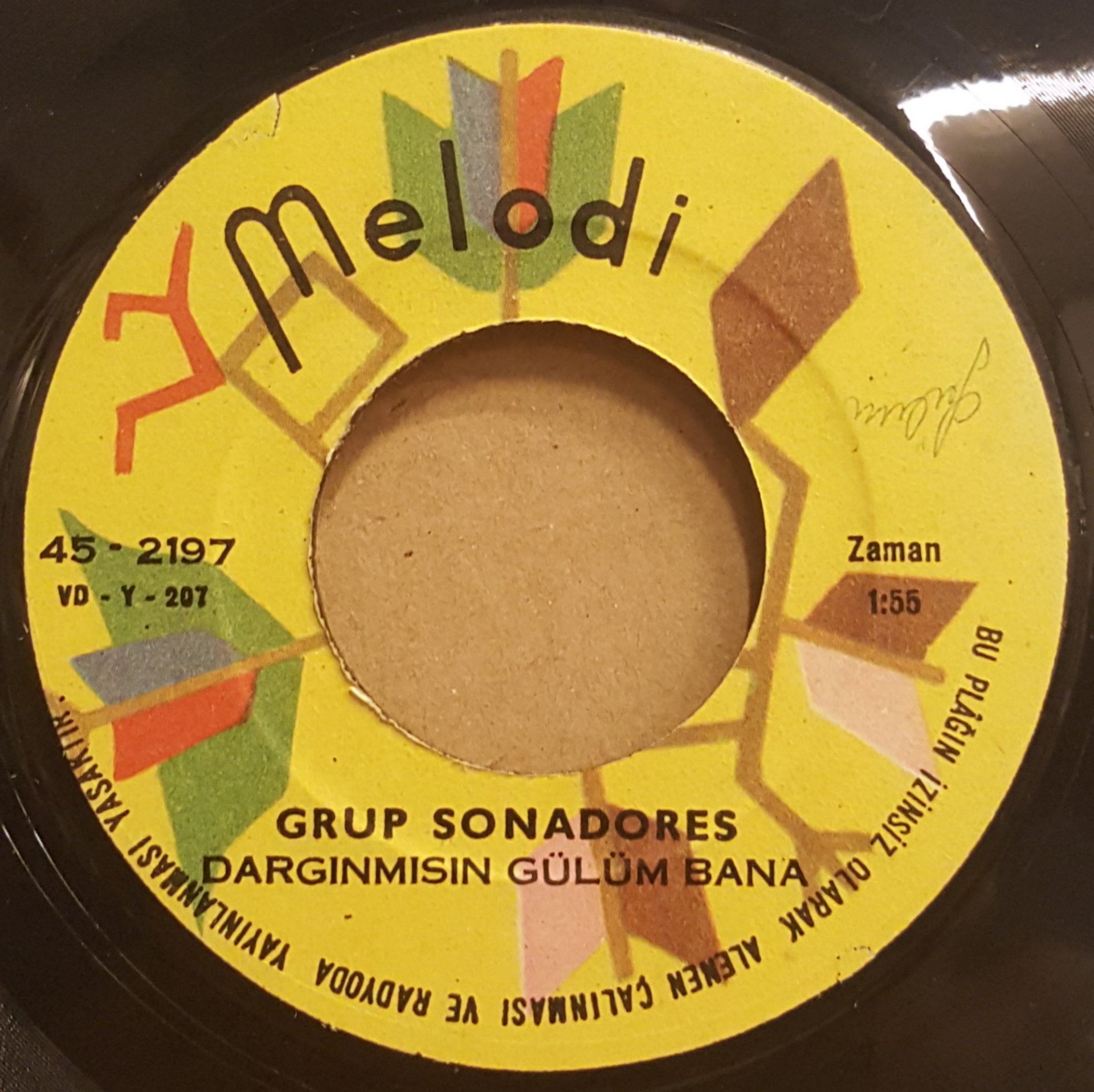 GRUP SONADORES - DARGINMISIN GÜLÜM BANA / DOL KARA BAKIR DOL - 7'' 45 DEVİR KAPAKSIZ 2.EL 45LİK PLAK