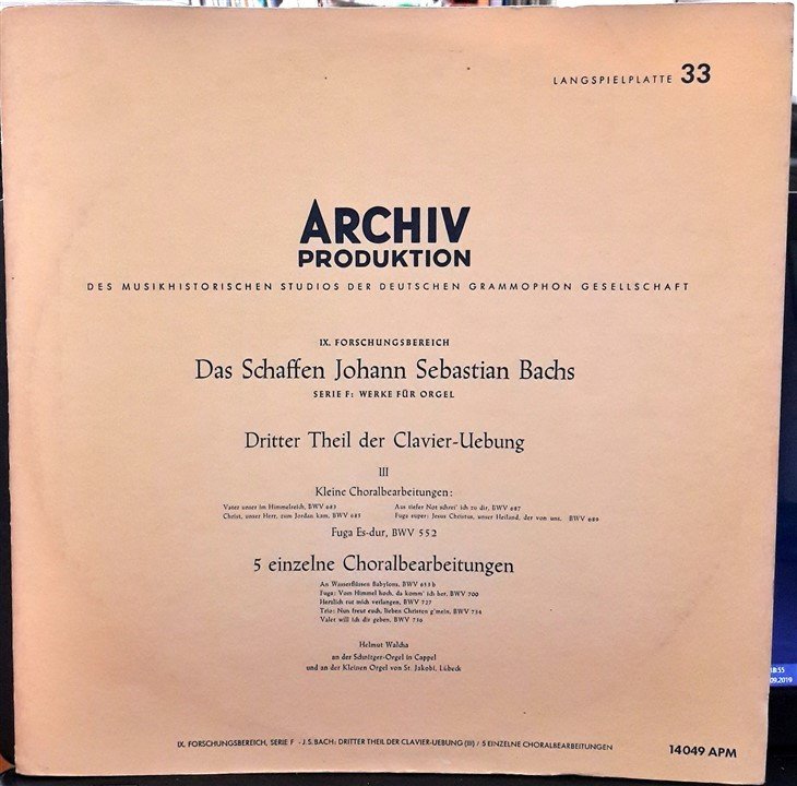 BACH: DRITTER THEIL DER CLAVIER-UEBUNG, HELMUT WALCHA - PLAK 2.EL