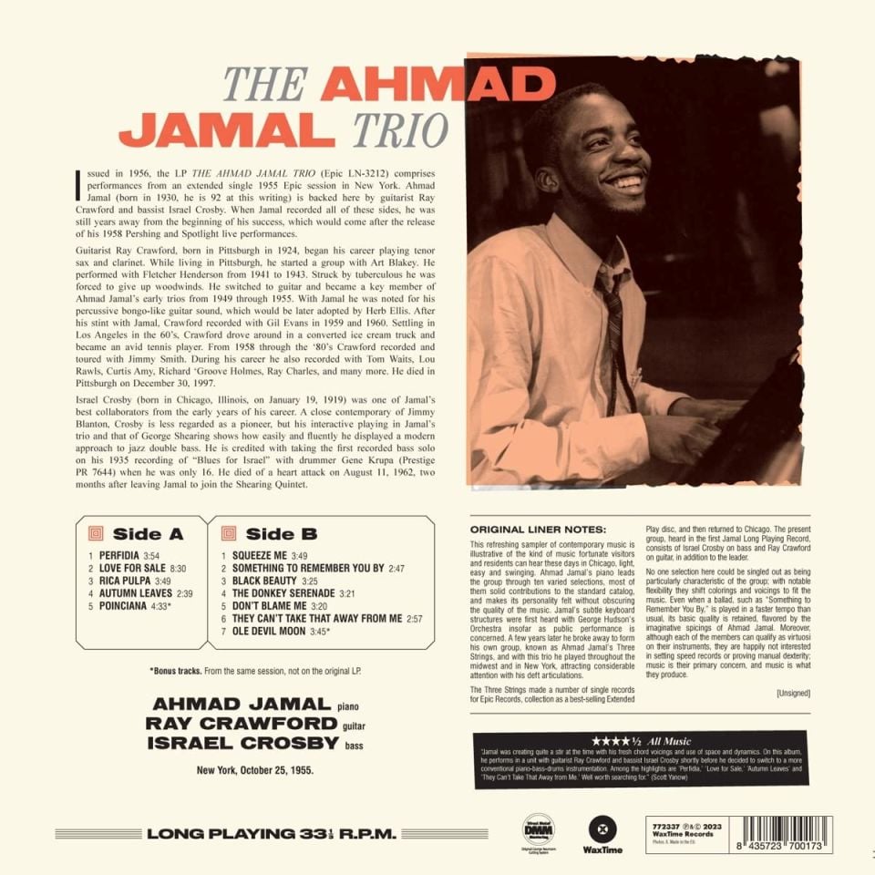 THE AHMAD JAMAL TRIO - THE AHMAD JAMAL TRIO (1956) - LP 2023 REISSUE 180GR SIFIR PLAK