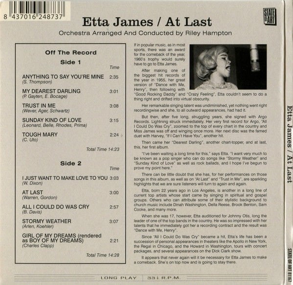 ETTA JAMES – AT LAST! / THE SECOND TIME AROUND (1960) - CD DIGIPAK 2017 REISSUE AMBALAJINDA SIFIR