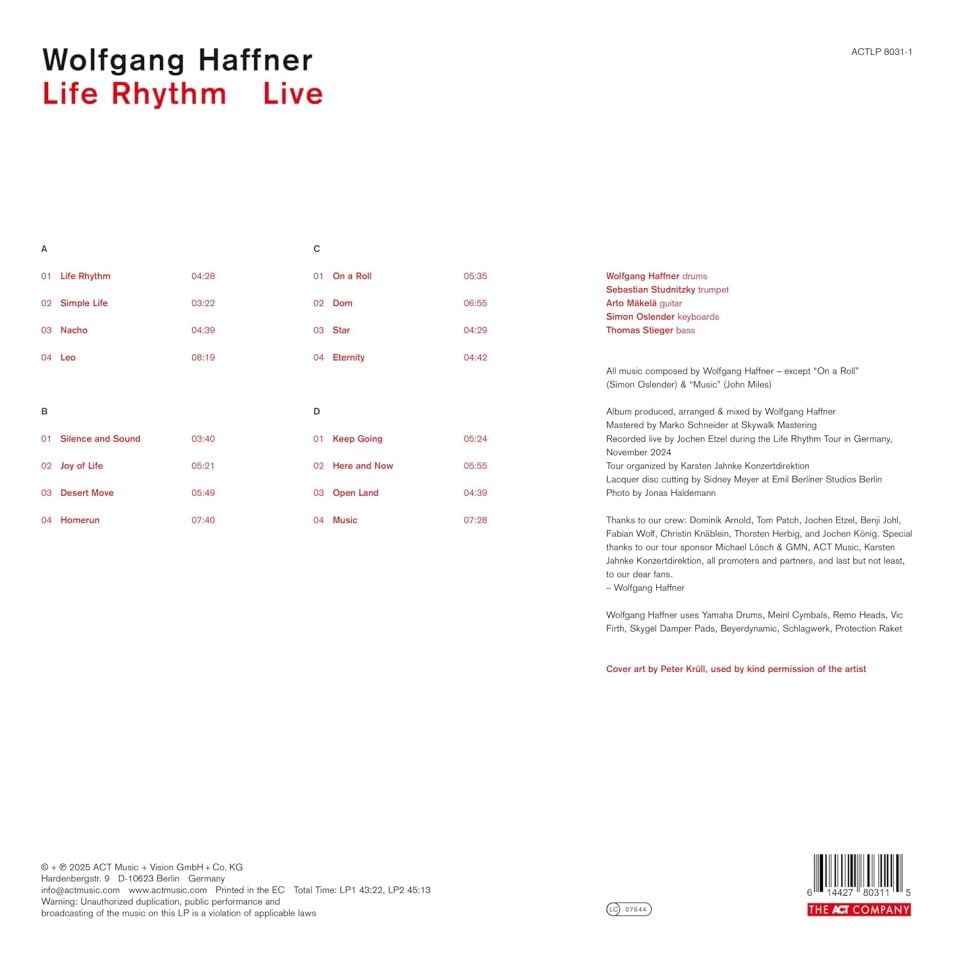 WOLFGANG HAFFNER - LIVE RHYTHM LIVE (2025) - 2LP 180GR ACT MUSIC SIFIR PLAK