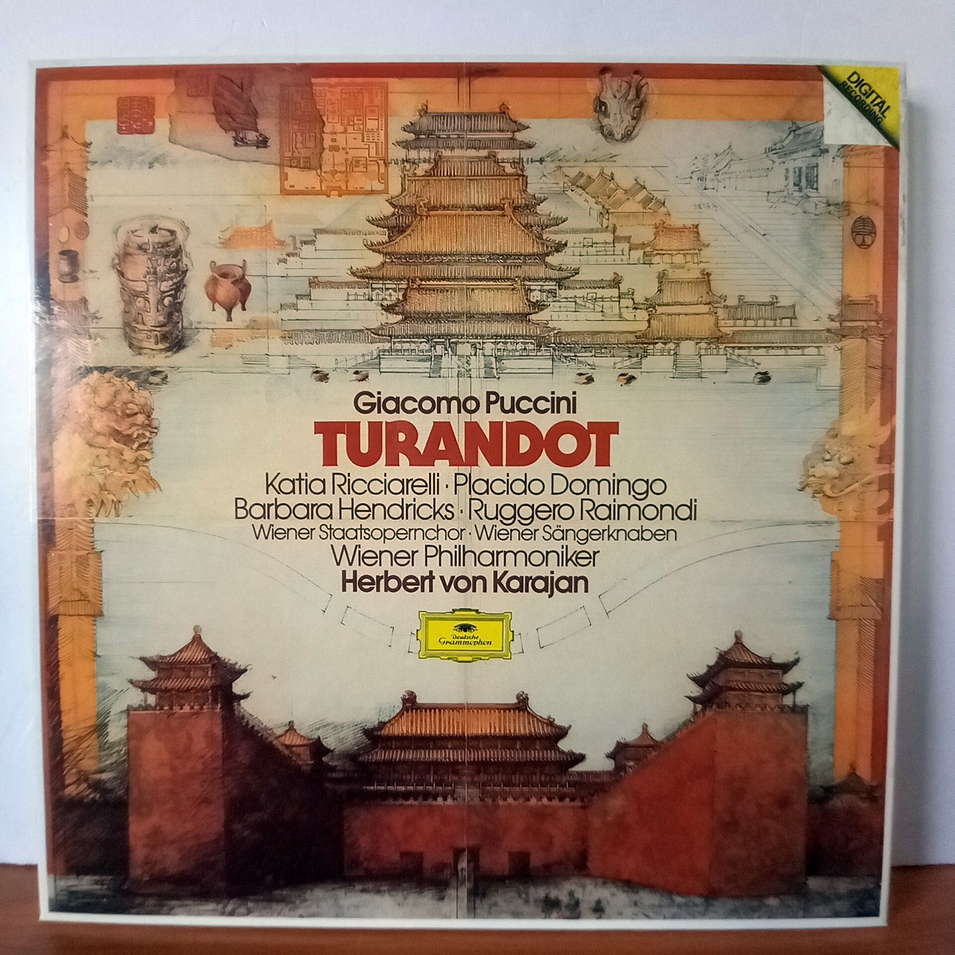 GIACOMO PUCCINI: TURANDOT / KATIA RICCIARELLI, PLACIDO DOMINGO, BARBARA HENDRICKS, RUGGERO RAIMONDI, WIENER STAATSOPERNCHOR, DIE WIENER SANGERKNABEN, WIENER PHILHARMONIKER, HERBERT VON KARAJAN (1982) - 3LP BOX SET 2.EL PLAK