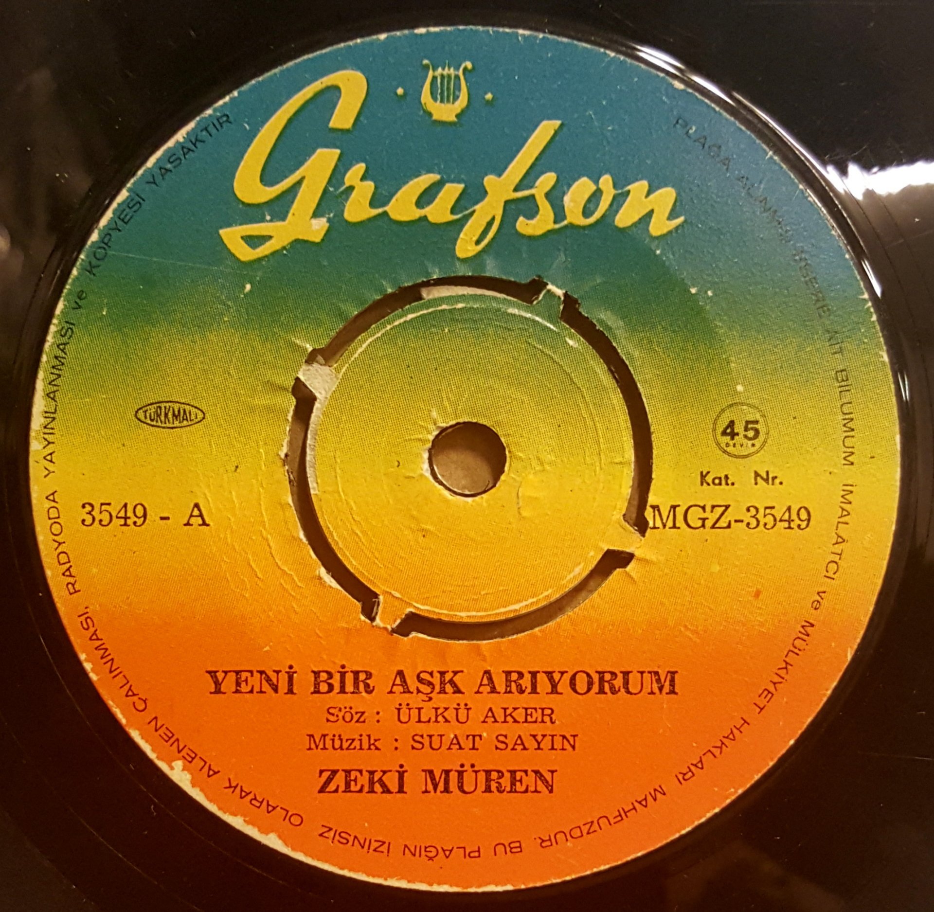 ZEKİ MÜREN - YENİ BİR AŞK ARIYORUM / ESKİ DOST DÜŞMAN OLMAZ -  7'' 45 DEVİR KAPAKSIZ 2.EL 45LİK PLAK