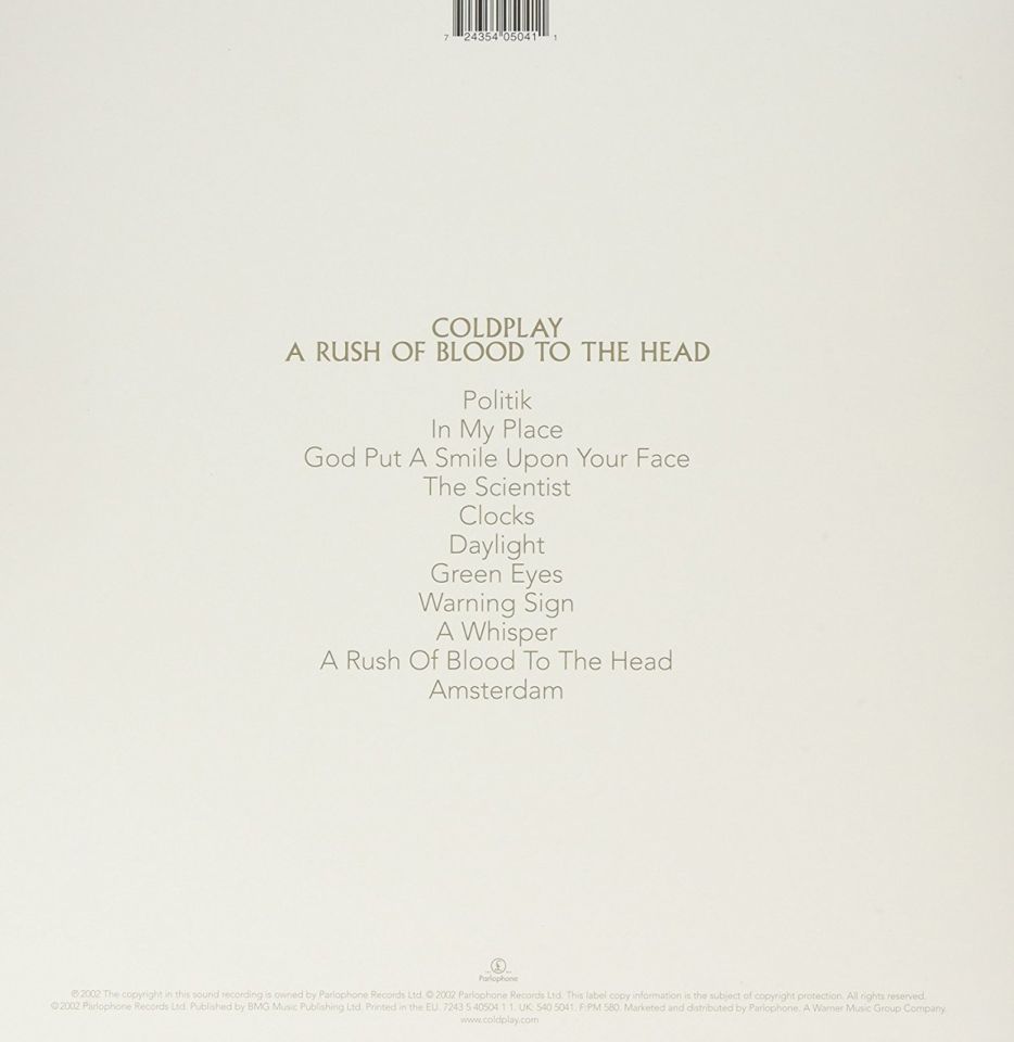 COLDPLAY - A RUSH OF BLOOD TO THE HEAD (2002) - LP 140GR 2024 ECORECORD EDITION BLACK VINYL SIFIR PLAK