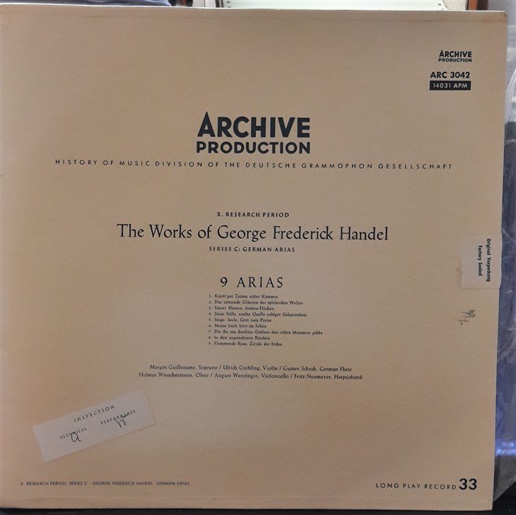 HANDEL: 9 ARIAS, MARGOT GUILLEAUME - PLAK 2.EL