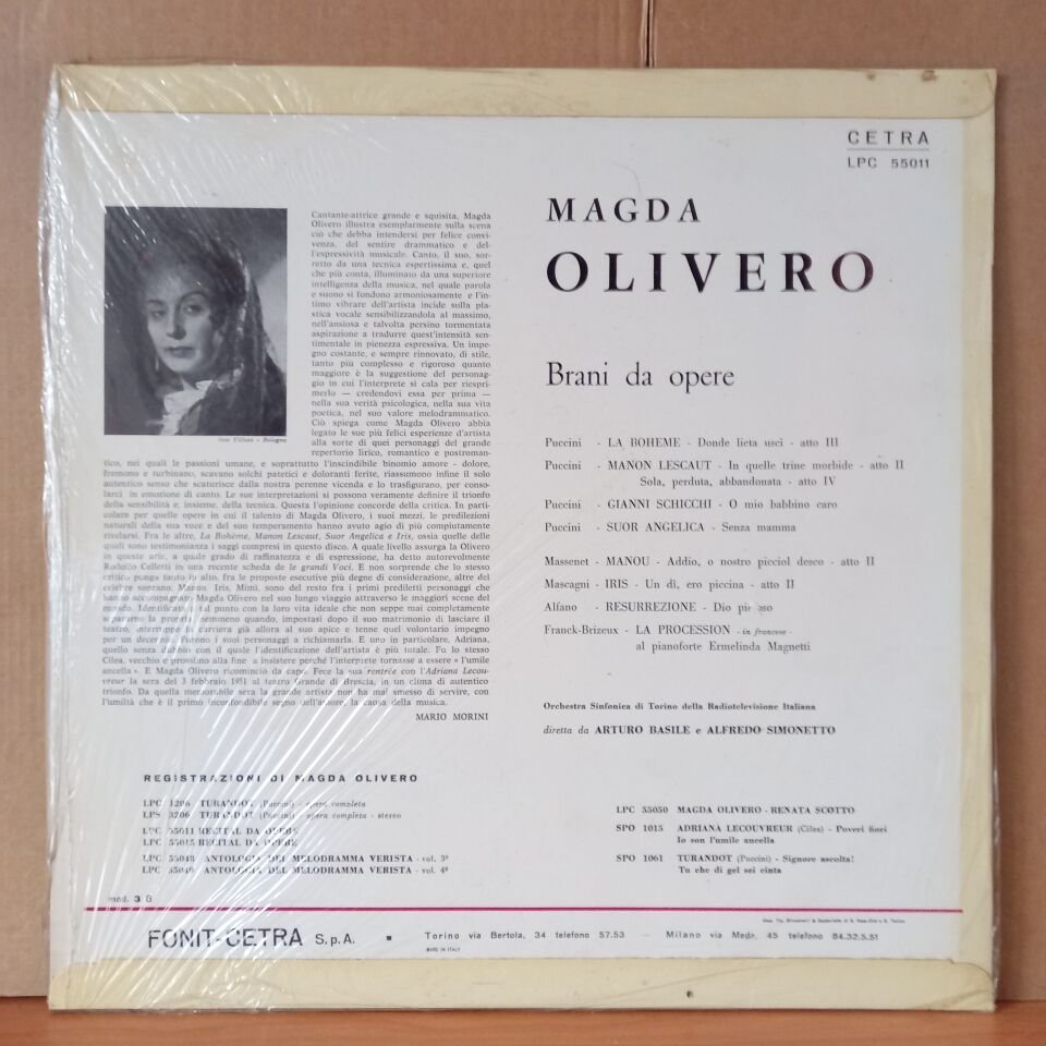 MAGDA OLIVERO – I GRANDI INTERPRETI / PUCCINI, MASSENET, MASCAGNI, ALFANO - LP DÖNEM BASKISI SIFIR PLAK