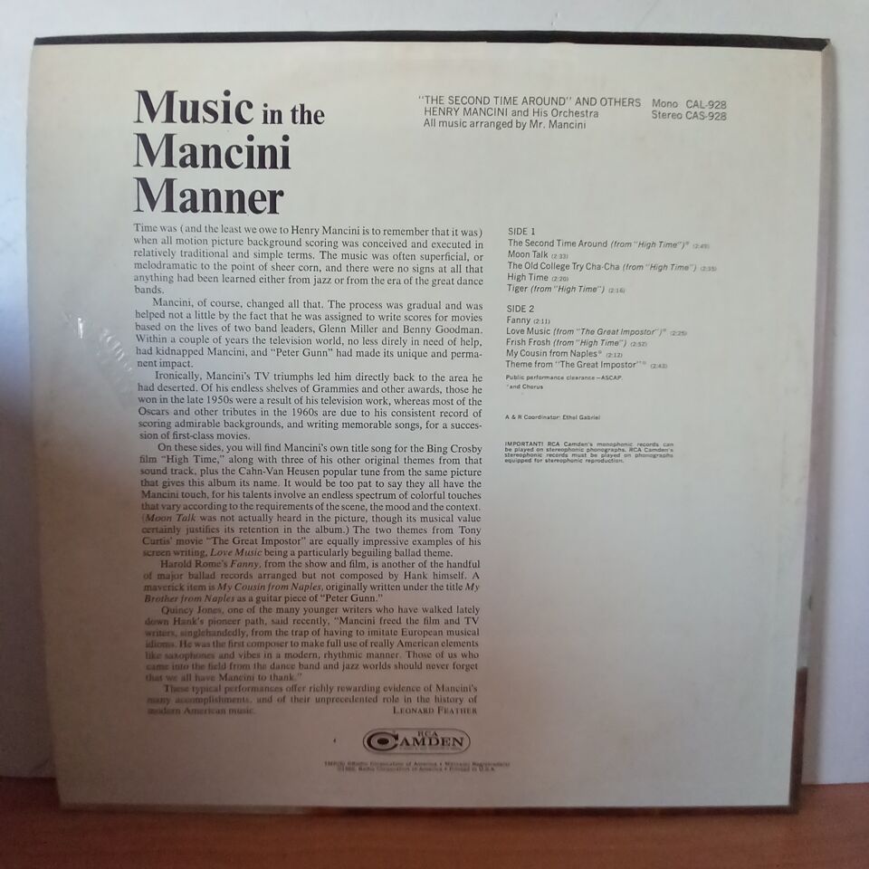 HENRY MANCINI – THE SECOND TIME AROUND AND OTHERS (1966) - LP 2.EL PLAK