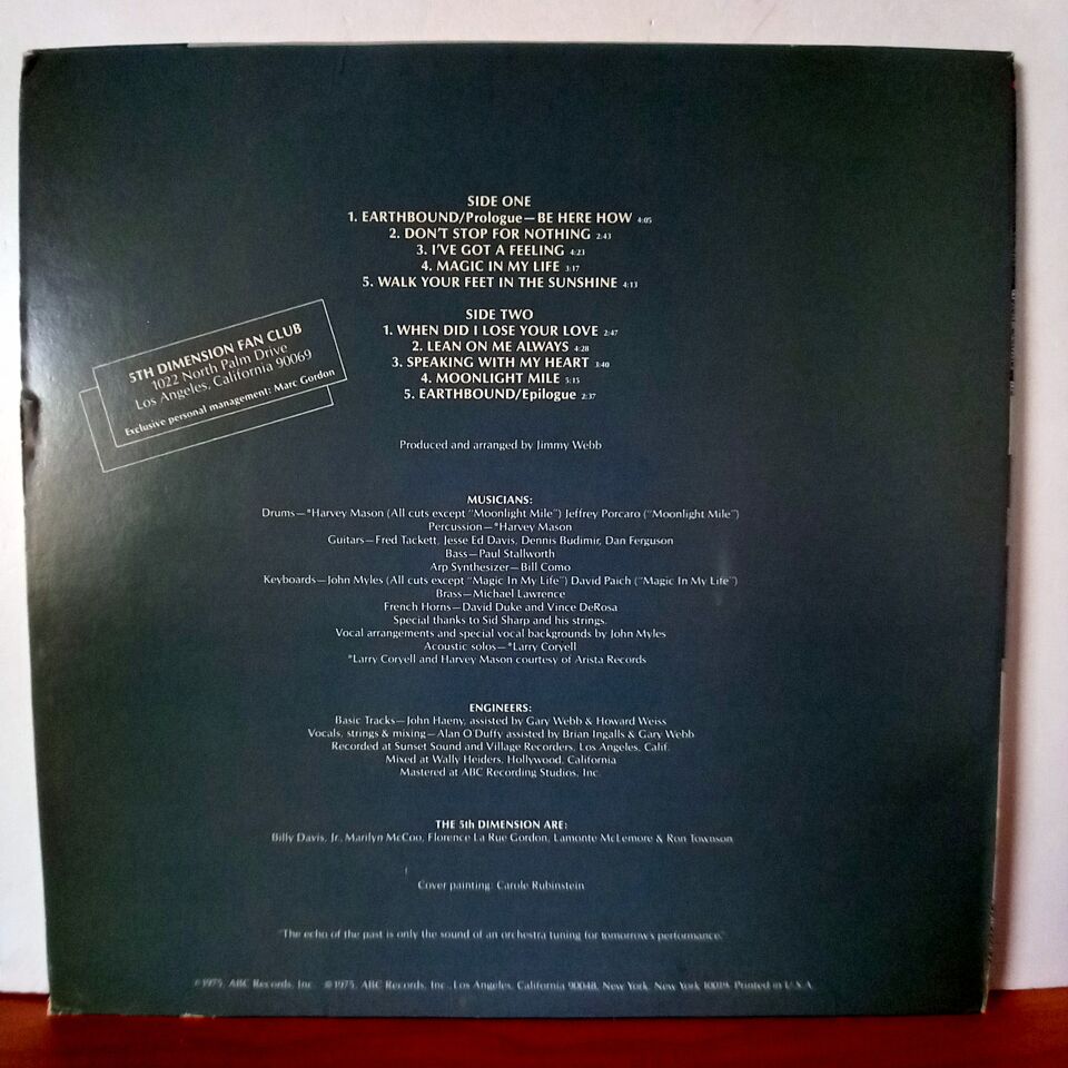 THE 5TH DIMENSION – EARTHBOUND (1975) - LP 2.EL PLAK