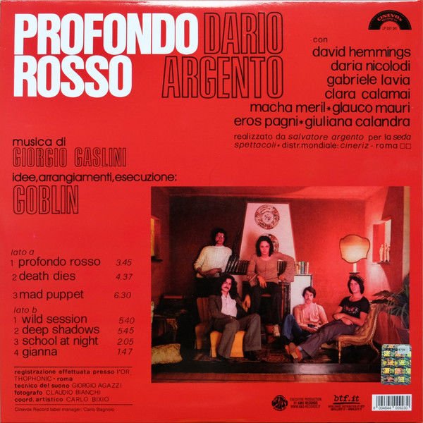 GOBLIN (PROGRESSIVE ROCK) - DARIO ARGENTO'S PROFONDO ROSSO SOUNDTRACK (1975) - LP 140GR EDITION SIFIR PLAK
