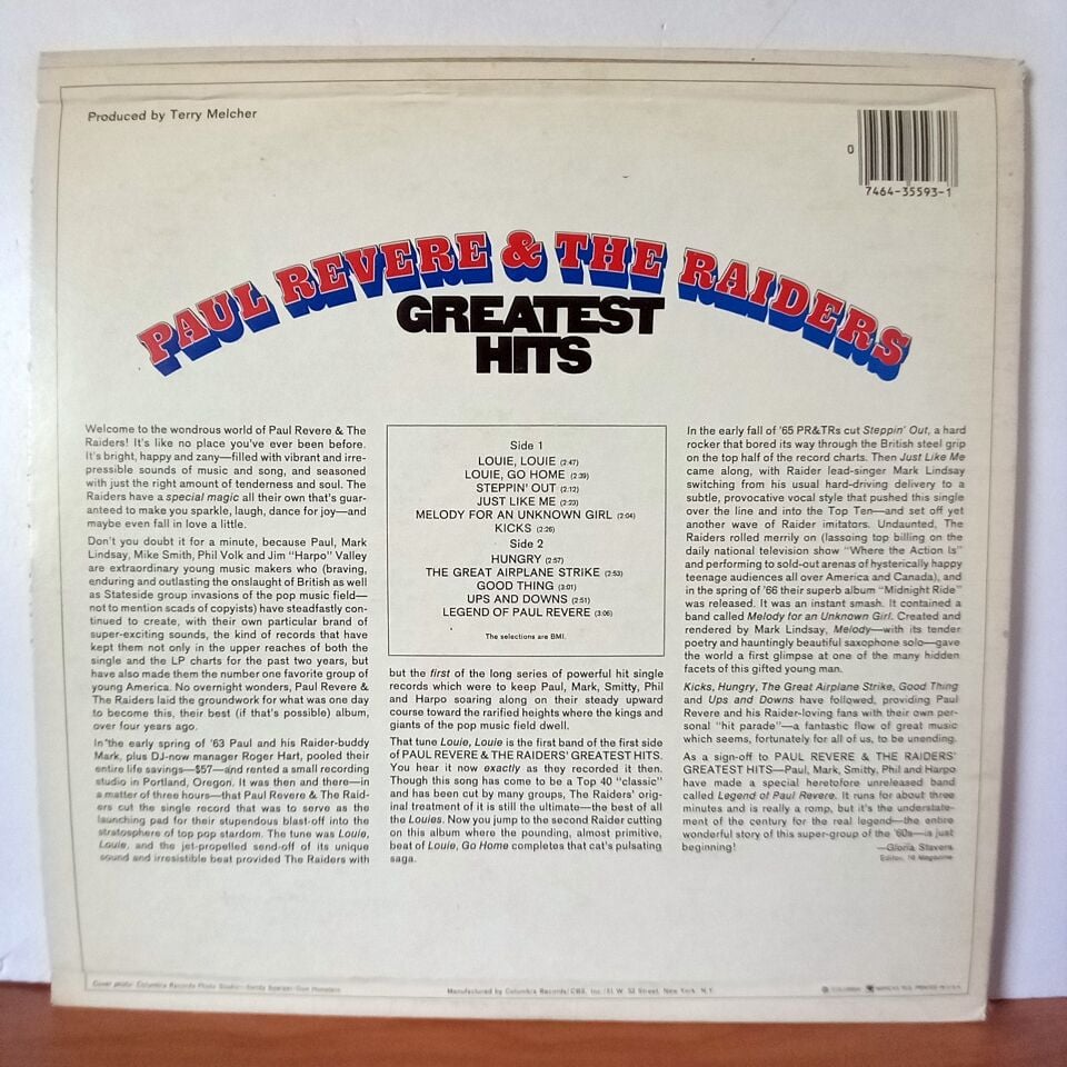 PAUL REVERE & THE RAIDERS – GREATEST HITS (1967) - LP 2.EL PLAK