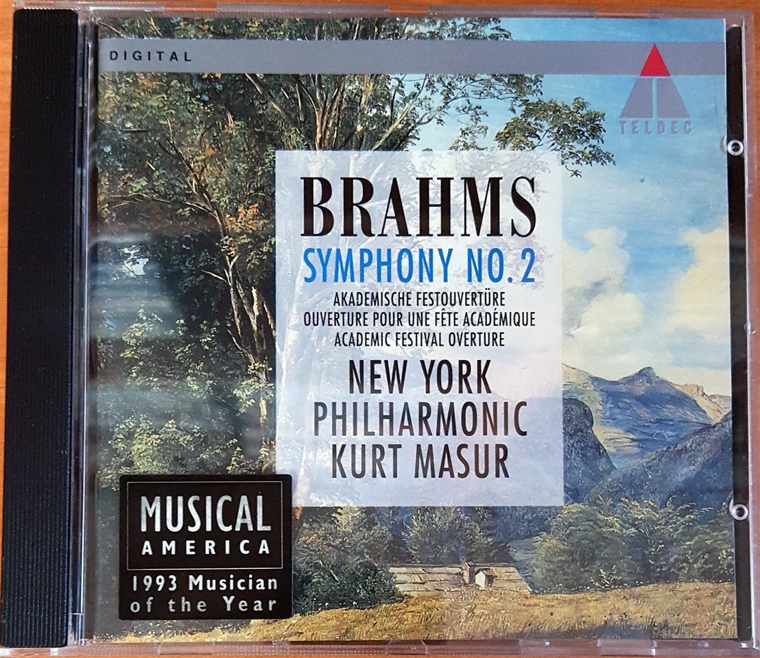BRAHMS: SYMPHONY NO.2 / ACEDEMIC FESTIVAL OVERTURE / NEW YORK PHILHARMONIC, KURT MASUR (1993) TELDEC CD 2.EL