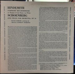 HINDEMITH: SYMPHONIC METAMORPHOSES, SCHÖNBERG: 5 PIECES FOR ORCHESTRA, RAFAEL KUBELIK - PLAK 2.EL