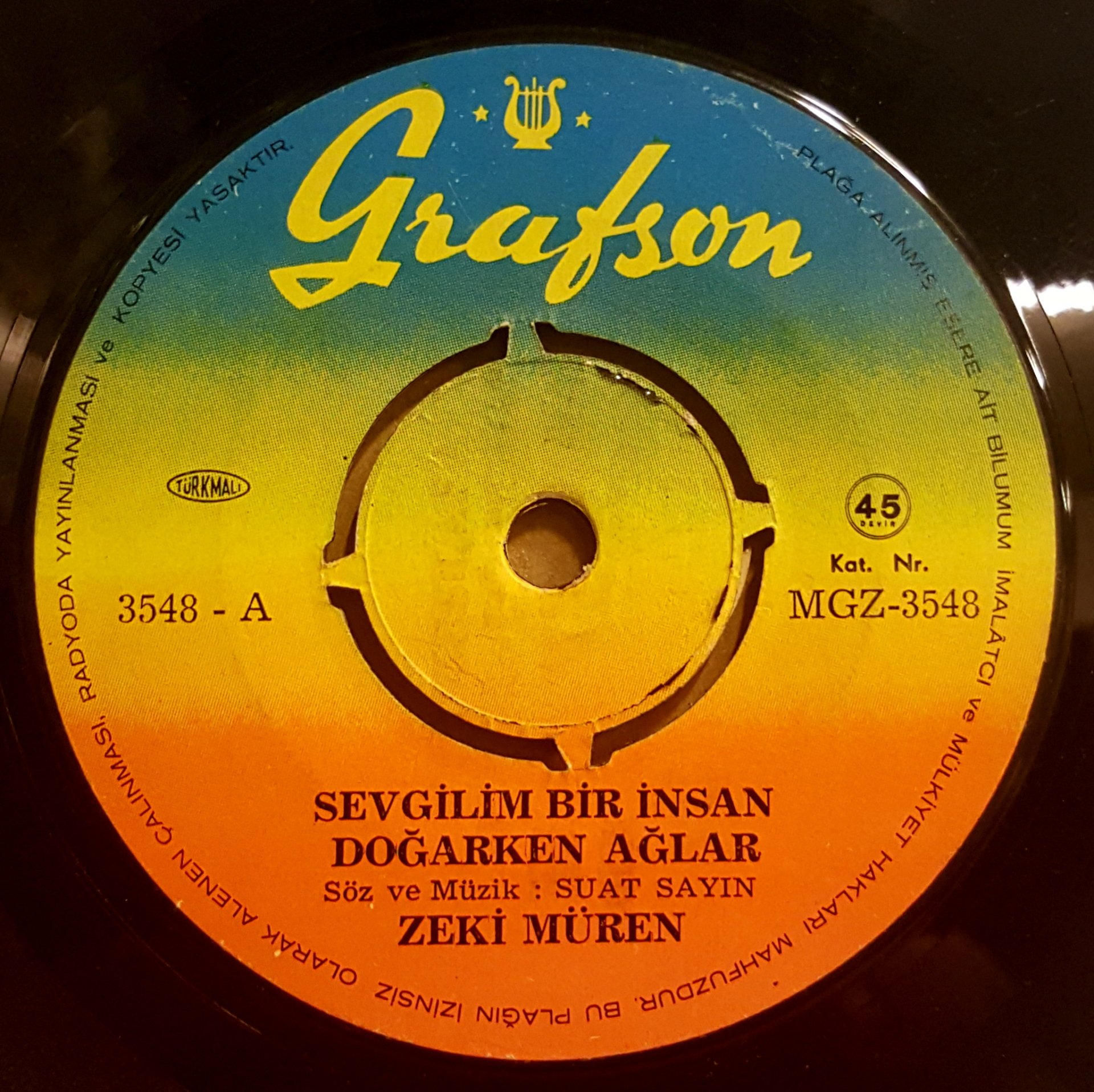 ZEKİ MÜREN - SEVGİLİM BİR İNSAN DOĞARKEN AĞLAR / SEN AŞK NEDİR BİLMEZSİN -  7'' 45 DEVİR KAPAKSIZ 2.EL 45LİK PLAK