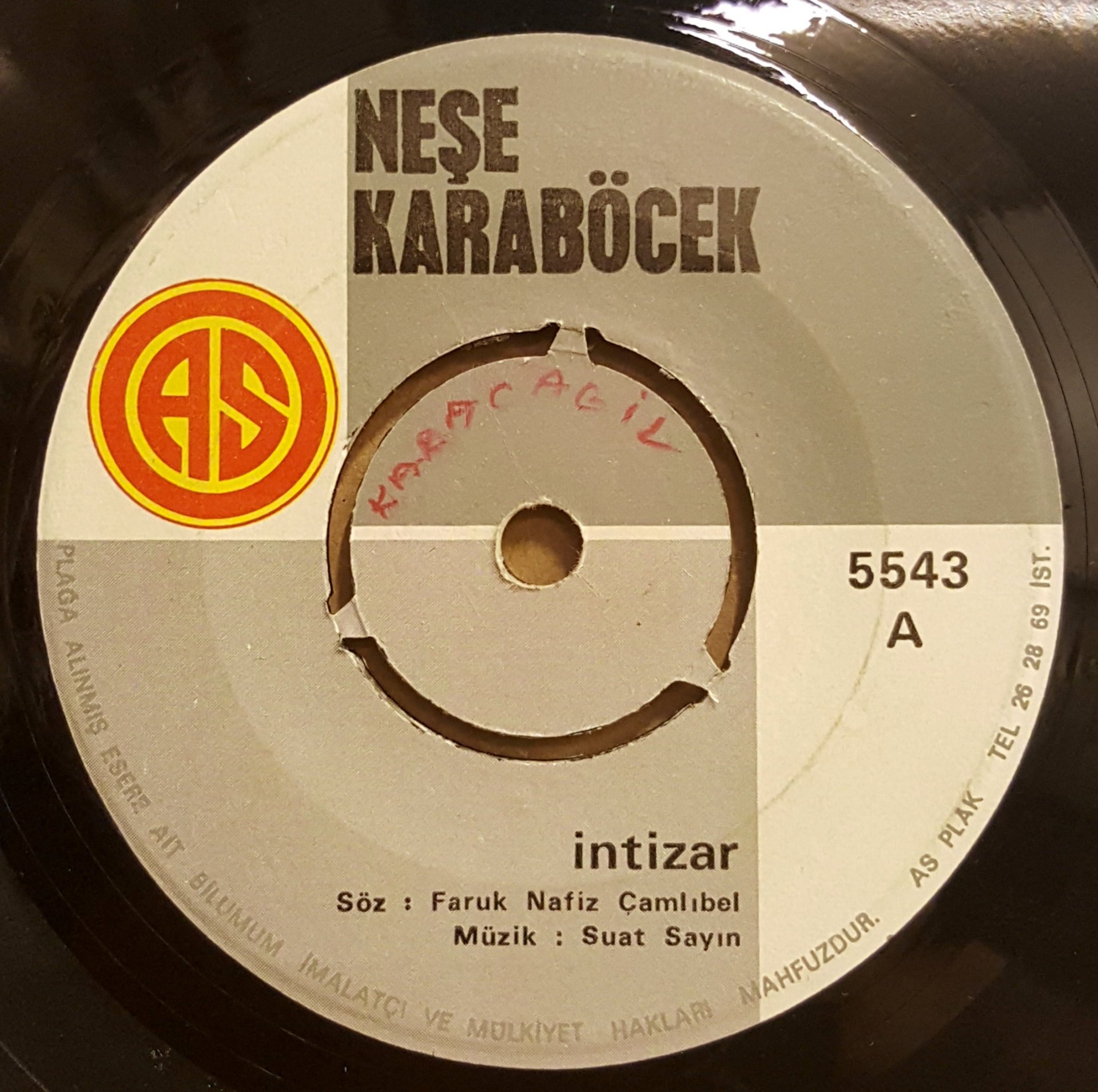 NEŞE KARABÖCEK - İNTİZAR / KARLI BİR KIŞ GÜNÜ - 7'' 45 DEVİR KAPAKSIZ 2.EL 45LİK PLAK
