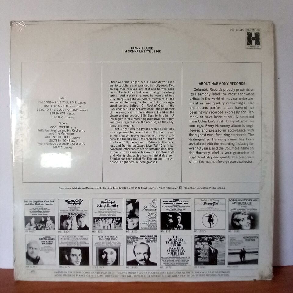 FRANKIE LAINE – I\'M GONNA LIVE \'TILL I DIE (1969) - LP DÖNEM BASKI SIFIR PLAK