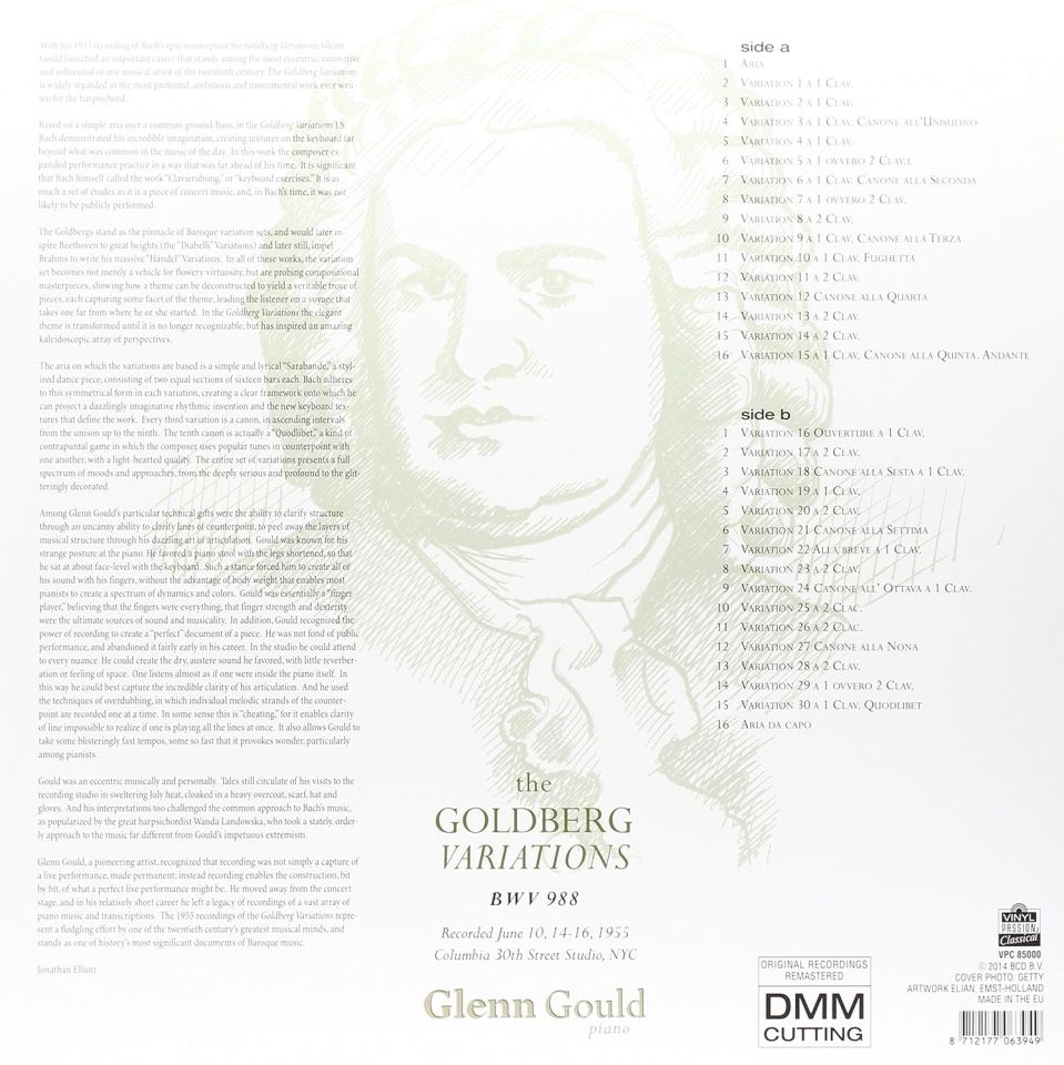 GLENN GOULD - J.S. BACH GOLDBERG VARIATIONS 1955 RECORDINGS - LP 180GR 2014 EDITION SIFIR PLAK