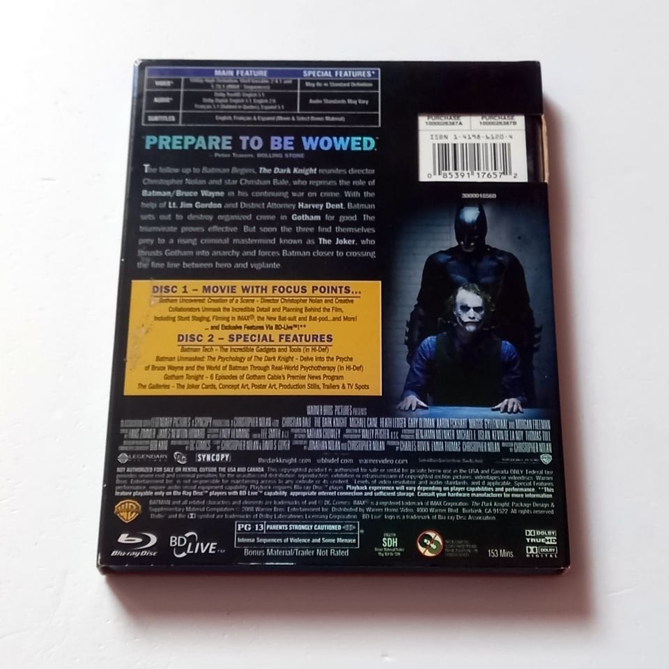 THE DARK KNIGHT - CHRISTIAN BALE, HEATH LEDGER, GARY OLDMAN - YÖN.: CHRISTOPHER NOLAN - BLU-RAY TWO DISC SPECIAL EDITION SLIPCOVER REGION A 2.EL TR ALTYAZI YOKTUR