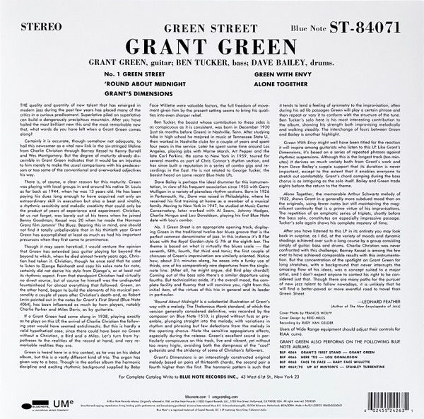 GRANT GREEN – GREEN STREET (1961) - LP BLUE NOTE CLASSIC VINYL SERIES 180GR 2023 EDITION SIFIR PLAK