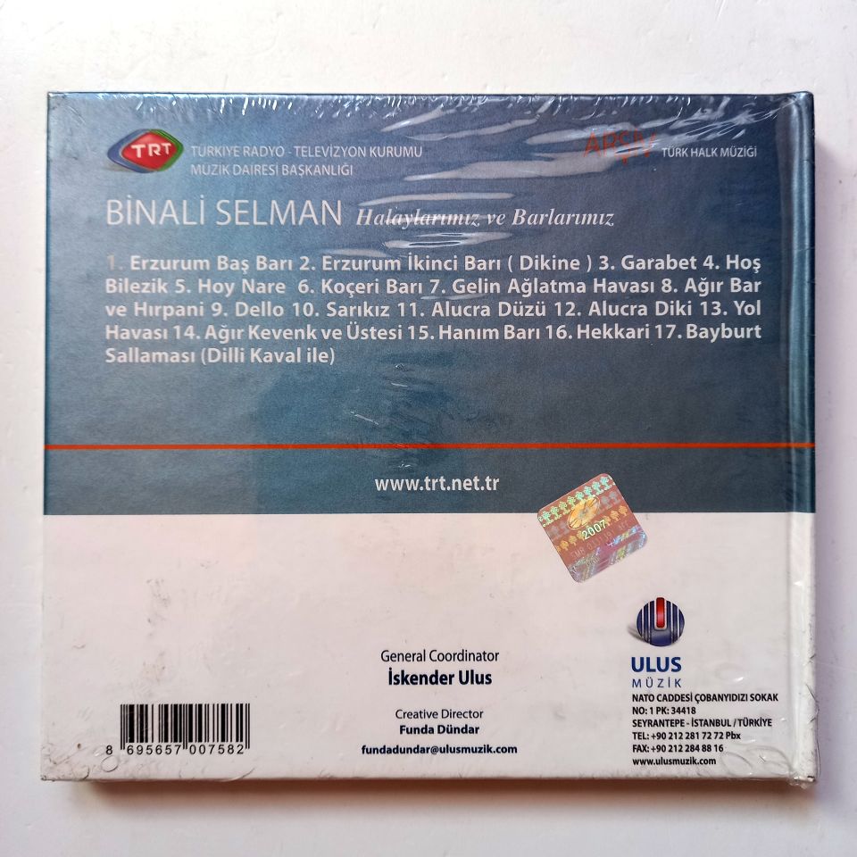 BİNALİ SELMAN - HALAYLARIMIZ VE BARLARIMIZ / TÜRK HALK MÜZİĞİ / TRT ARŞİV SERİSİ 173 - CD SIFIR