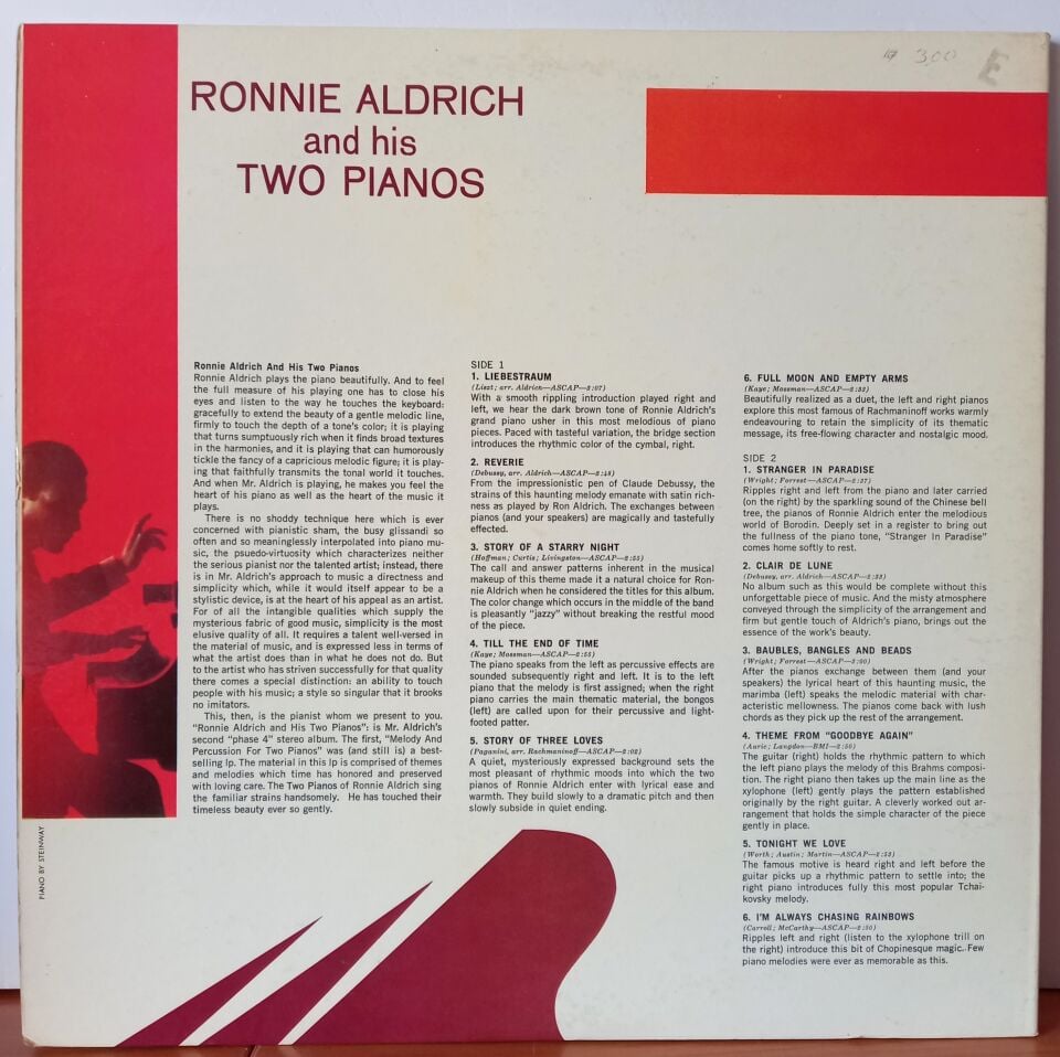 RONNIE ALDRICH AND HIS TWO PIANOS – RONNIE ALDRICH AND HIS TWO PIANOS / PHASE 4 STEREO SERIES (1962) - LP 2.EL PLAK