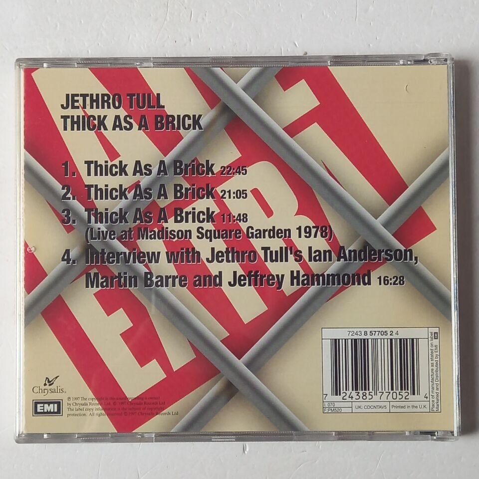 JETHRO TULL – THICK AS A BRICK (1972) - CD + BOOKLET SLIPCASE REMASTERED 1977 REISSUE 2.EL