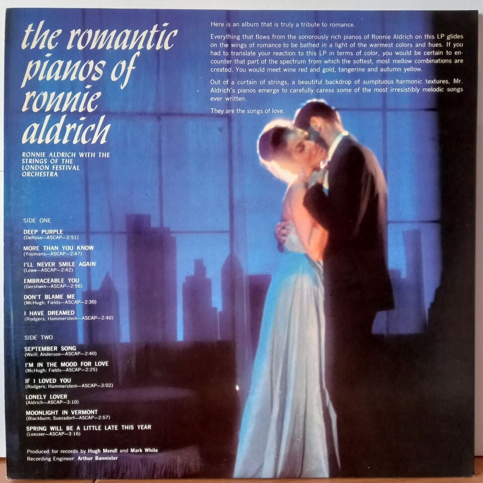 RONNIE ALDRICH WITH THE STRINGS OF THE LONDON FESTIVAL ORCHESTRA – THE ROMANTIC PIANOS OF RONNIE ALDRICH (1964) - LP 2.EL PLAK