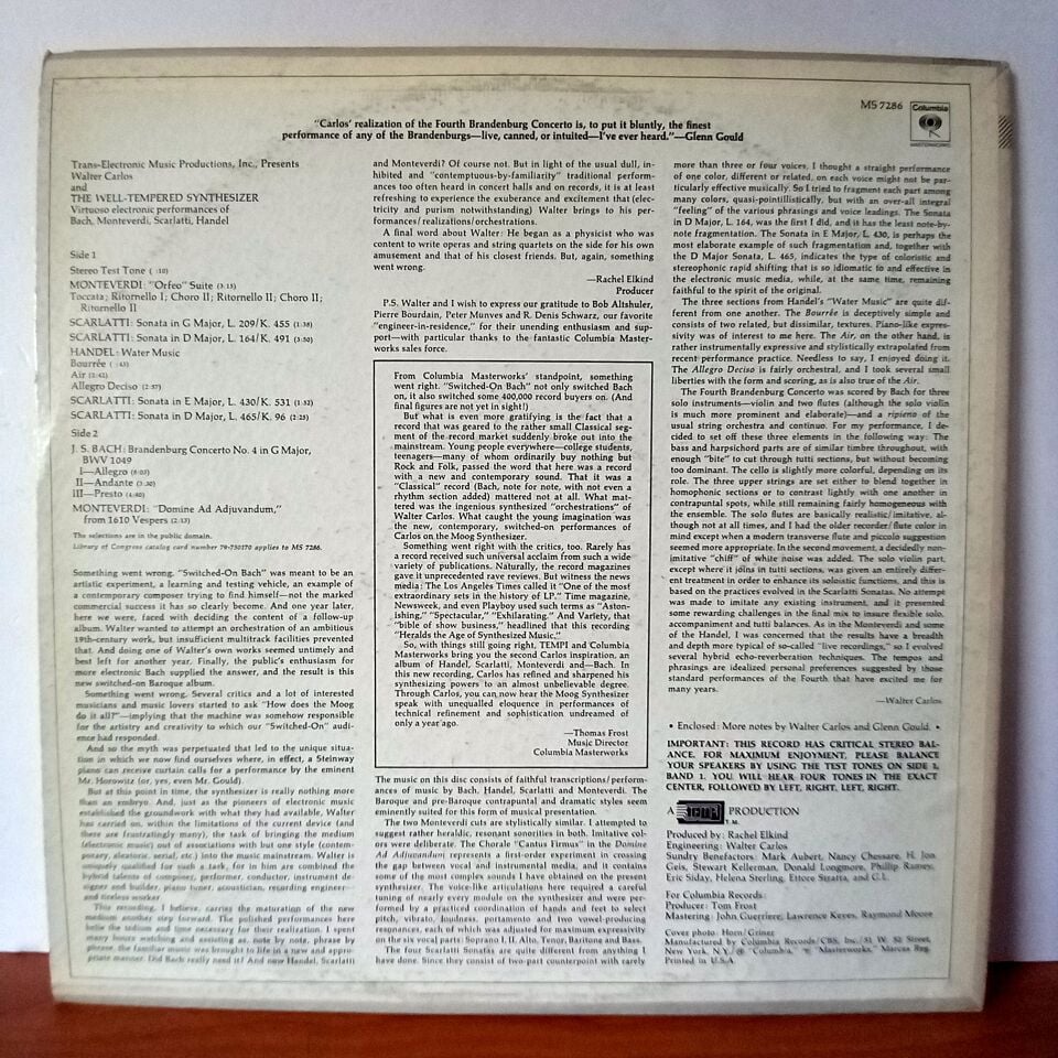 WALTER CARLOS – THE WELL-TEMPERED SYNTHESIZER (1969) - LP 2.EL PLAK