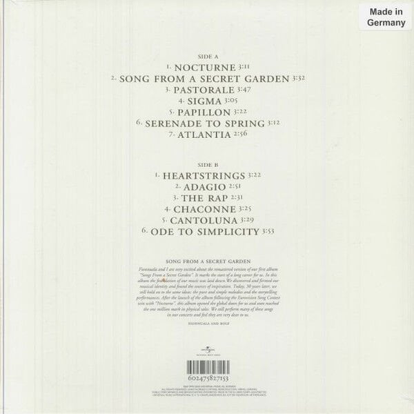 SECRET GARDEN - SONGS FROM A SECRET GARDEN (1995) - LP 2025 30TH ANNIVERSARY BLACK VINYL EDITION SIFIR PLAK