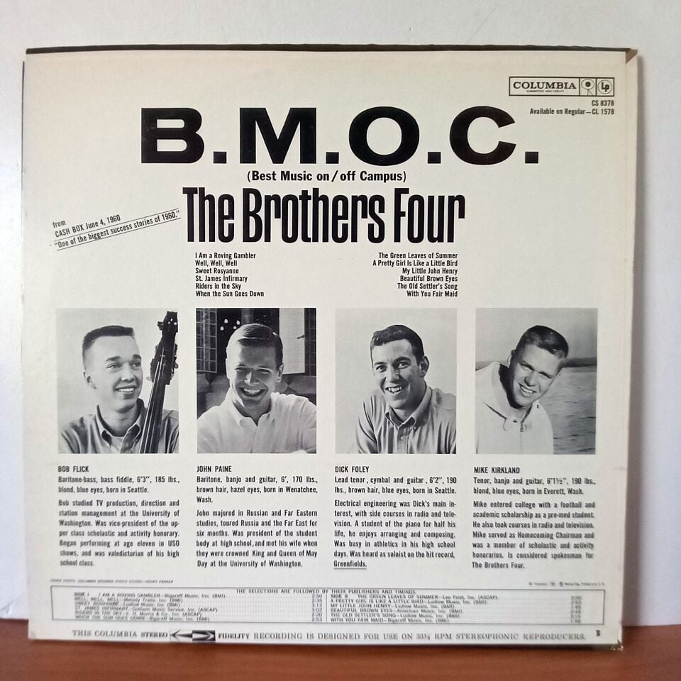 THE BROTHERS FOUR – B.M.O.C. / BEST MUSIC ON/OFF CAMPUS (1961) - LP 2.EL PLAK