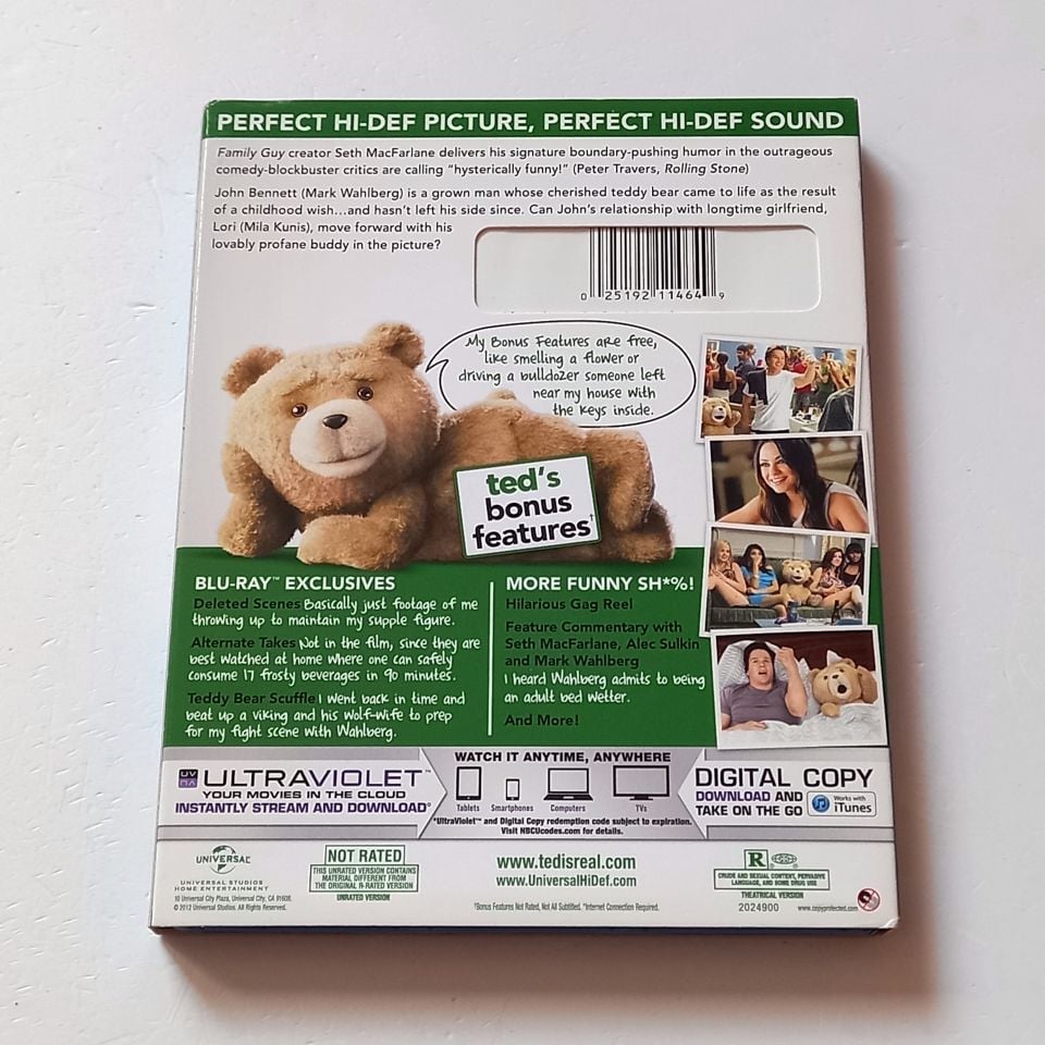 TED - MARK WAHLBERG, MILA KUNIS - YÖN.: SETH MACFARLANE - BLU-RAY + DVD UNRATED EMBOSSED SLIPCOVER REGION FREE TR ALTYAZI YOKTUR 2.EL