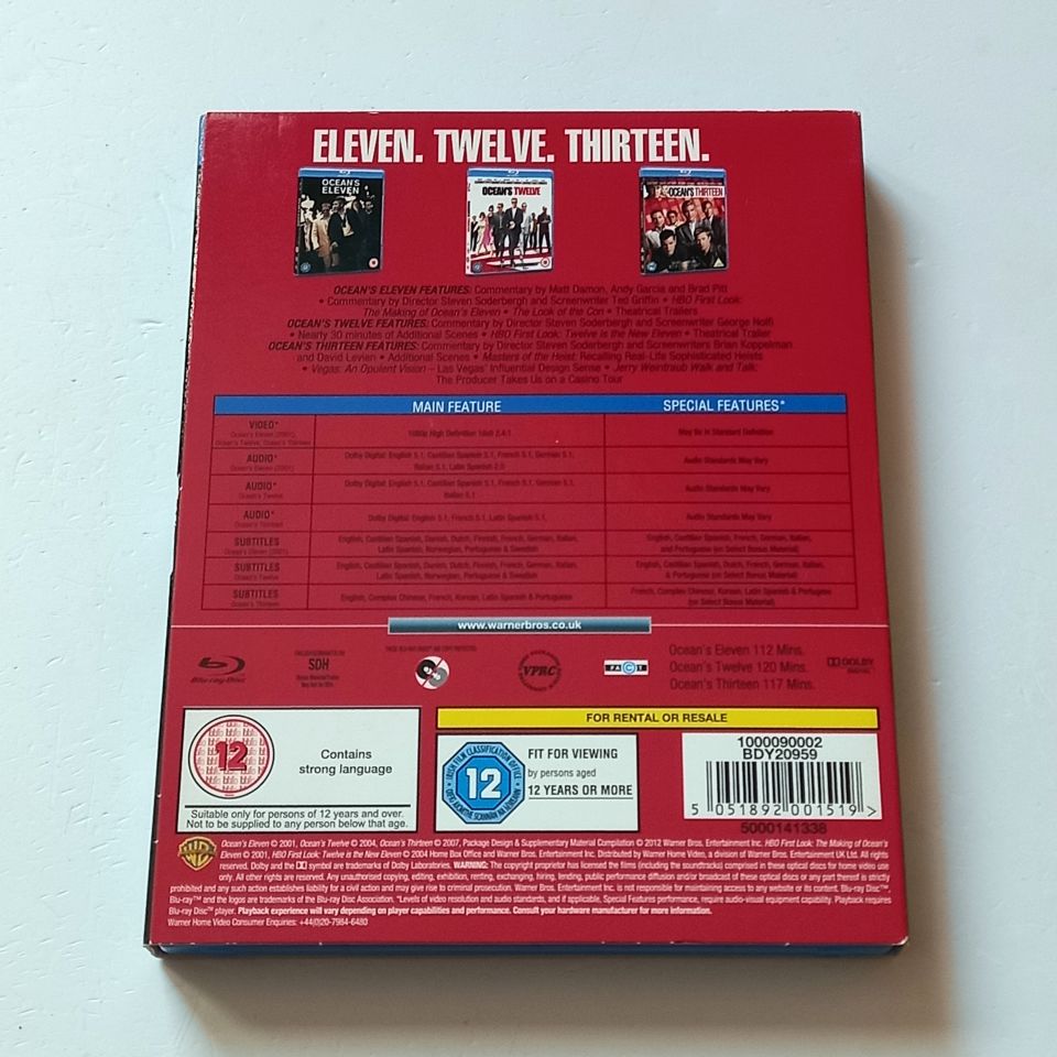OCEAN\'S TRILOGY / 11, 12, 13 - GEORGE CLOONEY, BRAD PITT, MATT DAMON - YÖN.: STEVEN SODERBERGH - 3 X BLU-RAY SLIPCOVER REGION B TR ALTYAZI YOKTUR 2.EL