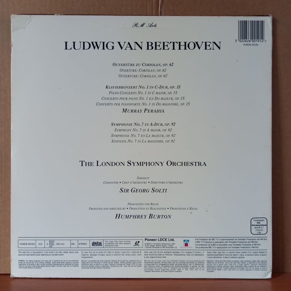 BEETHOVEN: OUVERTURE ZU CORIOLAN, OP.62, KLAVIERKONZERT NO.1 IN C-DUR, OP.15, SYMPHONIE NO.7 IN A-DUR, OP.92 / SIR GEORG SOLTI, MURRAY PREHIA, THE LONDON SYMPHONY ORCHESTRA (1987) - 2.EL LASERDISC