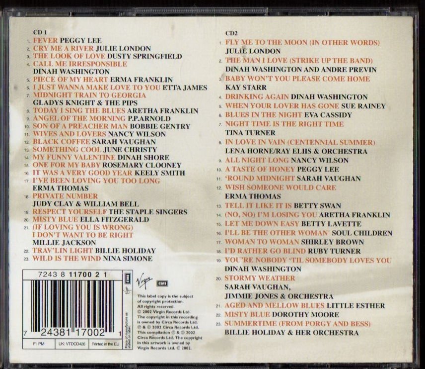 LADY SINGS THE BLUES - VARIOUS ARTISTS ELLA FITZGERALD NINA SIMONE BILLIE HOLIDAY PEGGY LEE SARAH VAUGHAN etc (2002) - 2CD COMPILATION 2.EL