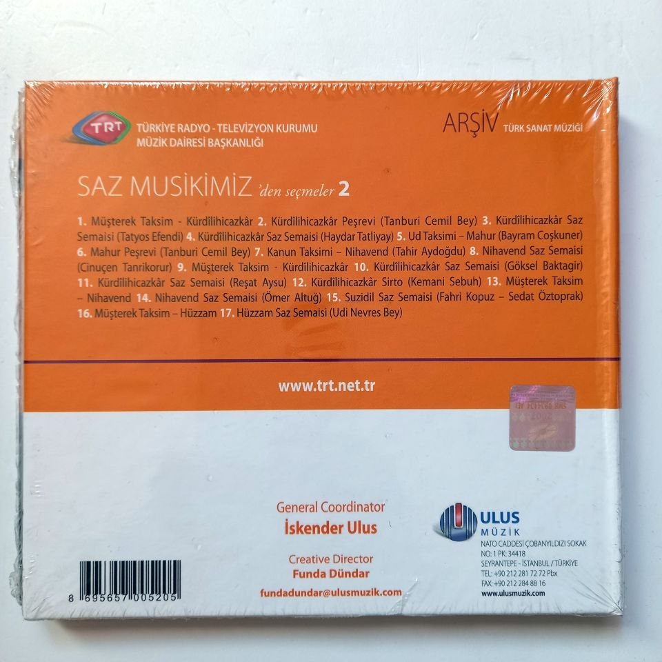 SAZ MUSİKİMİZ'DEN SEÇMELER 2: BAYRAM COŞKUNER, TAHİR AYDOĞDU, TURAY DİNLEYEN / TÜRK SANAT MÜZİĞİ / TRT ARŞİV SERİSİ 21 - CD SIFIR