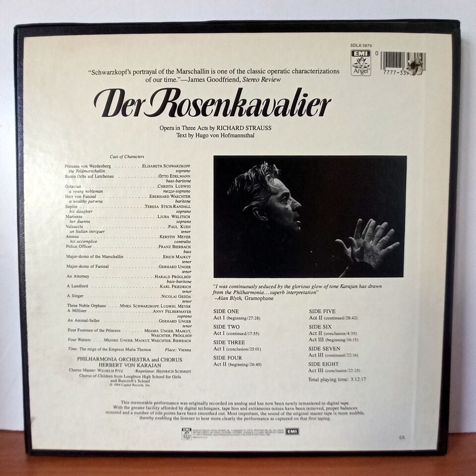 RICHARD STRAUSS: DER ROSENKAVALIER / ELISABETH SCHWARZKOPF, PHILHARMONIA ORCHESTRA AND CHORUS, HERBERT VON KARAJAN (1984) - 4LP BOX SET 2.EL PLAK