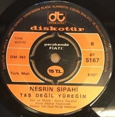 NESRİN SİPAHİ - YAŞAMIYORUM SANKİ / TAŞ DEĞİL YÜREĞİM 7'' 45 DEVİR HÜSNÜ ÖZKARTAL