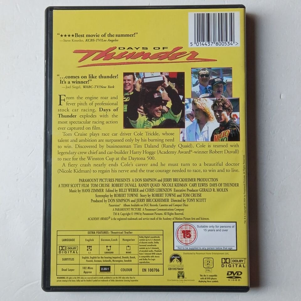 DAYS OF THUNDER - TOM CRUISE - DVD 2.EL