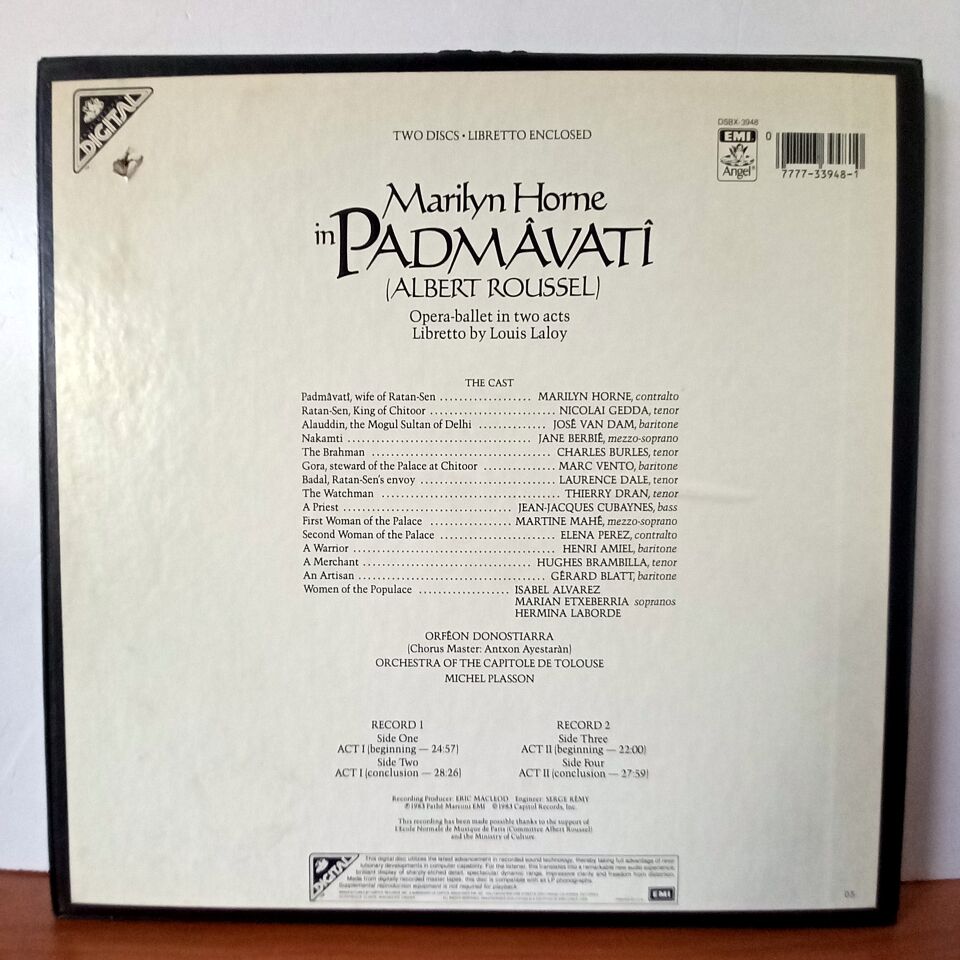 ALBERT ROUSSEL: PADMAVATI / MARILYN HORNE, NICOLAI GEDDA, JOSE VAN DAM, ORFEON DONOSTIARRA, JANE BERBIE, CHARLES BURLES, MICHEL PLASSON, ANTXON AYESTARÁN, ORCHESTRE DU CAPITOLE DE TOULOUSE (1983) - 2LP BOX SET 2.EL PLAK