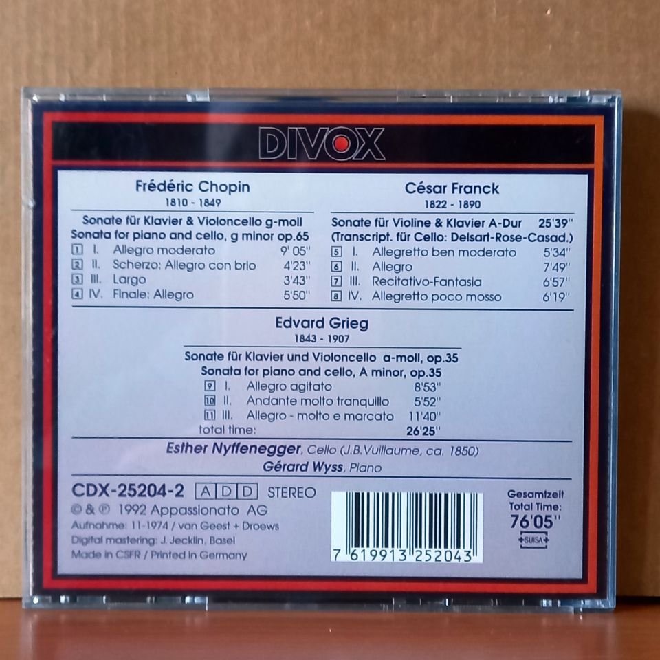 FREDERIC CHOPIN, CESAR FRANCK, EDVARD GRIEG / CELLOSONATAS / ESTHER NYFFENEGGER, GERARD WYSS (1992) - CD 2.EL