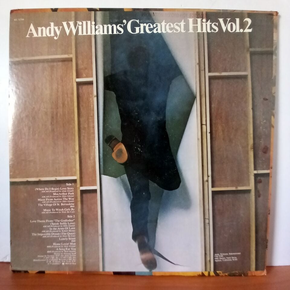 ANDY WILLIAMS – ANDY WILLIAMS' GREATEST HITS VOL. 2 (1973) - LP 2.EL PLAK