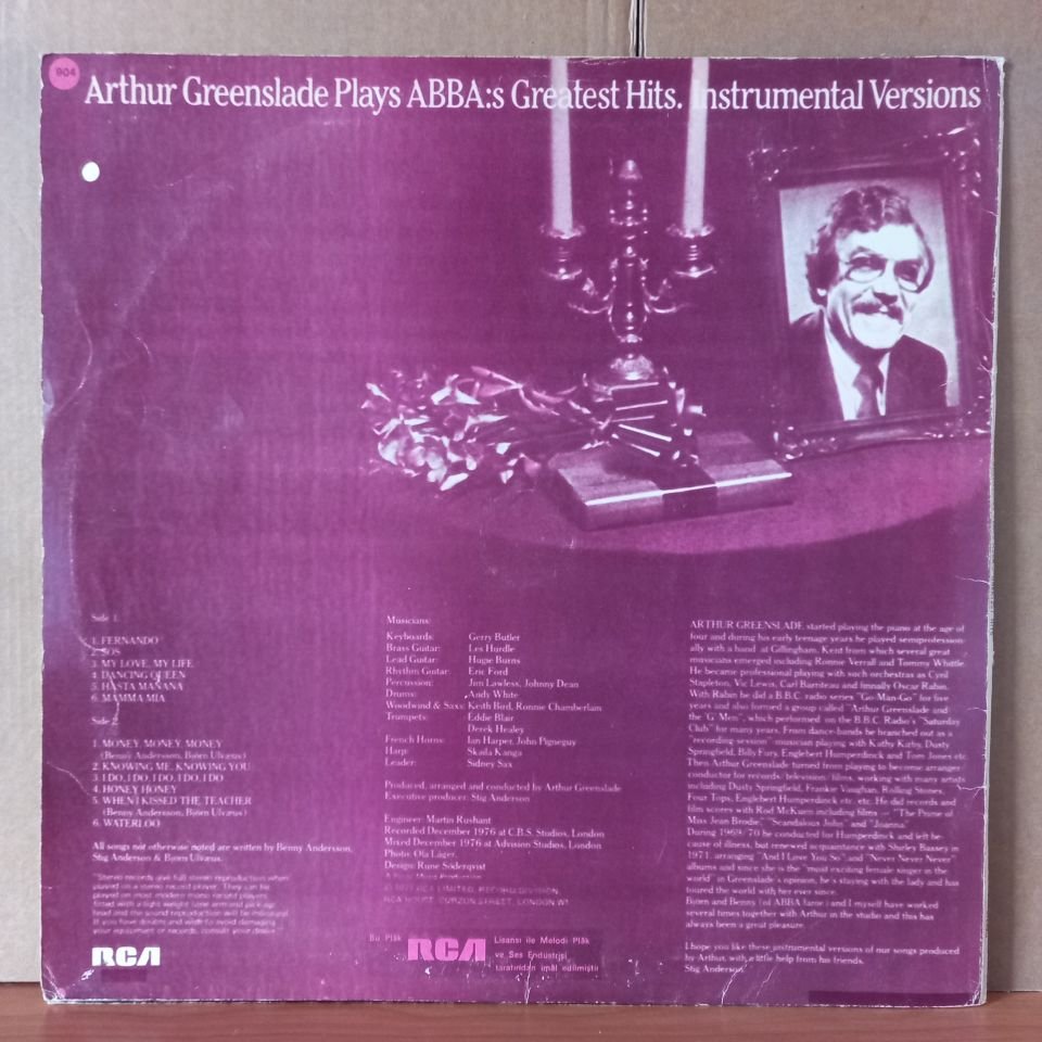 ARTHUR GREENSLADE – PLAYS ABBA'S GREATEST HITS / INSTRUMENTAL VERSIONS (1977) - LP 2.EL YERLİ BASKI PLAK