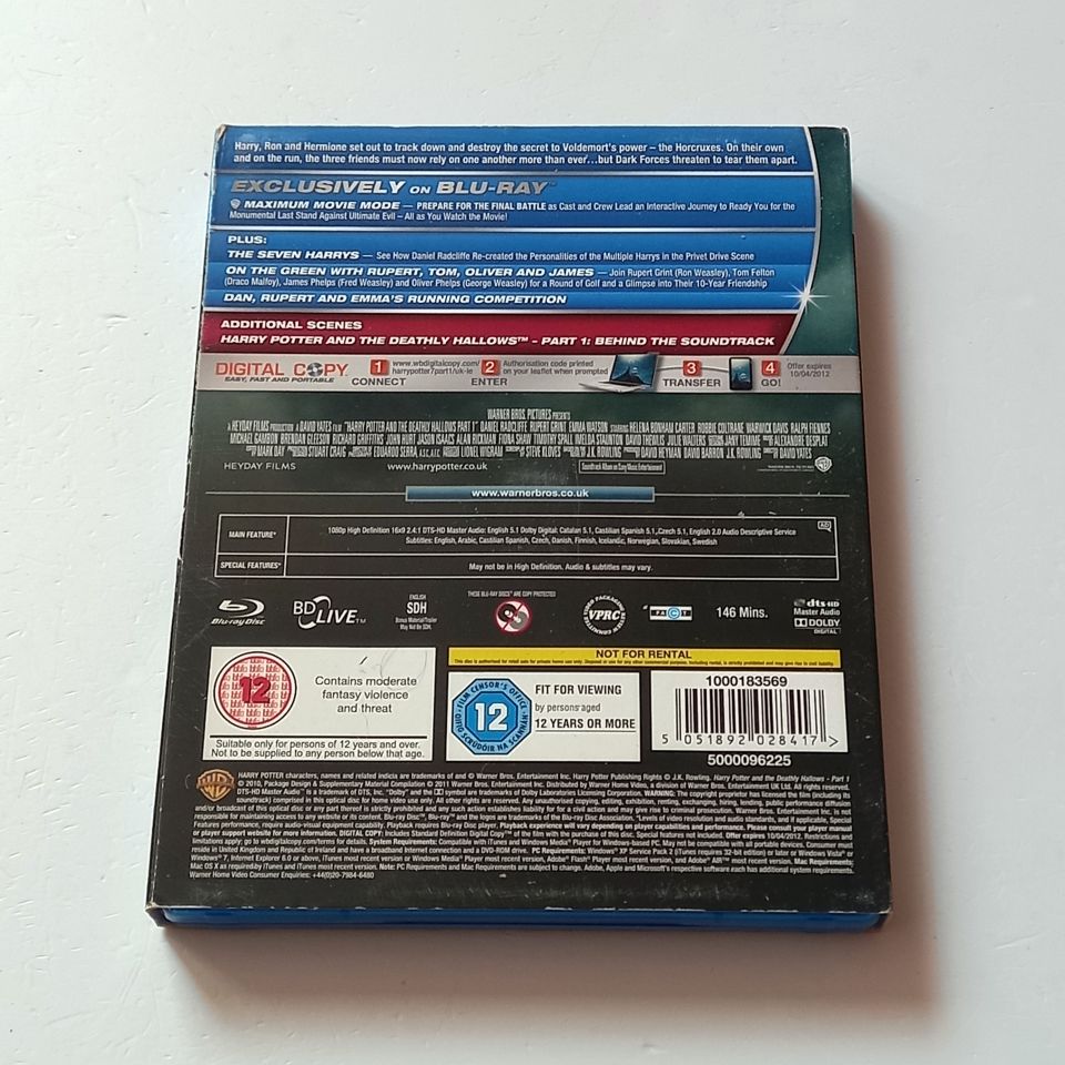 HARRY POTTER AND THE DEATHLY HALLOWS - DANIEL RADCLIFFE, RUPERT GRINT, EMMA WATSON - YÖN.: DAVID YATES -  2 X BLU-RAY + DVD 3-DISC SET SLIPCOVER REGION FREE TR ALTYAZI YOKTUR 2.EL