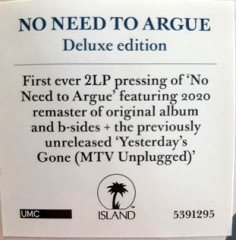 CRANBERRIES - NO NEED TO ARGUE (1994) - 2xLP 2020 DELUXE EDITION SIFIR PLAK