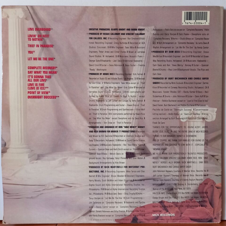 GLADYS KNIGHT AND THE PIPS – ALL OUR LOVE (1987) - LP 2.EL PLAK