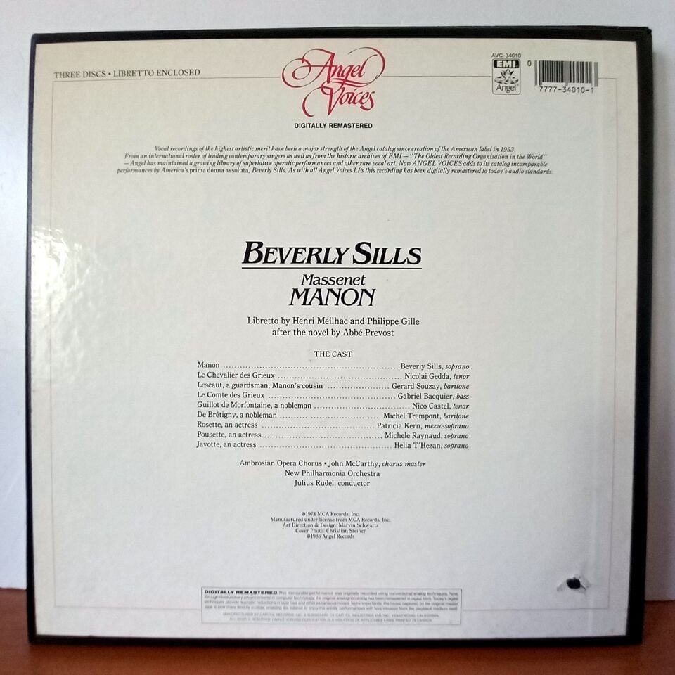 BEVERLY SILLS / MASSENET MANON / NICOLAI GEDDA, GERARD SOUZAY, GABRIEL BACQUIER, NEW PHILHARMONIA ORCHESTRA, JULIUS RUDEL (1985) - 3LP BOX SET 2.EL PLAK