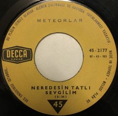 METEORLAR - NERDESİN TATLI SEVGİLİM / I KNOW YOU) - 7'' 45 DEVİR SINGLE PLAK